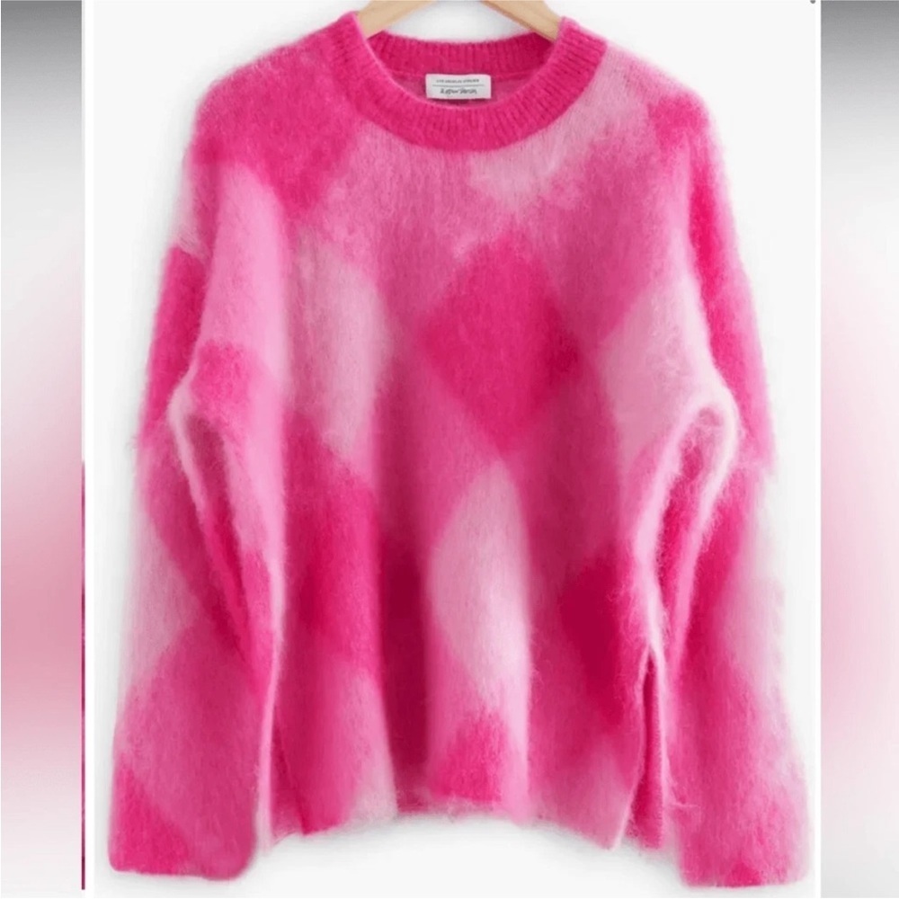 NWT & Other Stories Pink Argyle Mohair Wool Oversized Sweater XS